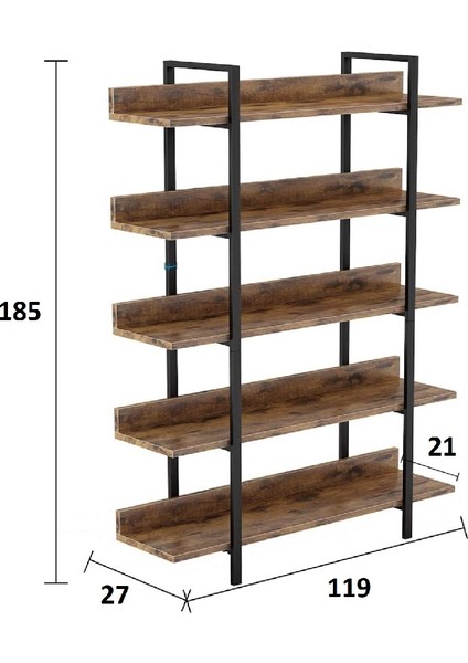 Tolia Home Dekoratif Tasarım 5 Katlı Kitaplık Metal Iskeletli Raf Aksesuar Rafı