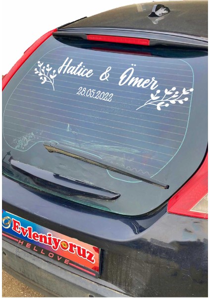 Gelin Arabası Sticker Süs Dekoratif Isim ve Tarih Yazılı Özel Etiket fiyatları