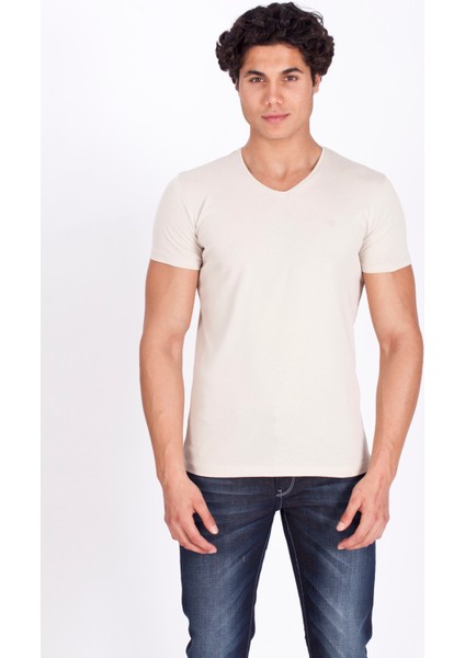 Erkek V Yaka Slim Fit % 100 Pamuk T-Shirt Ncs 1051