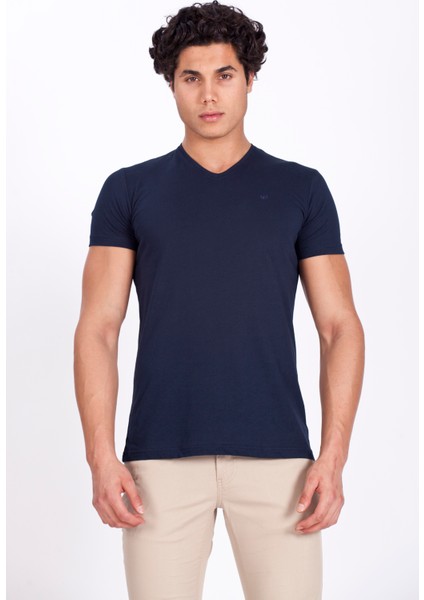 Erkek V Yaka Slim Fit % 100 Pamuk T-Shirt Ncs 1051