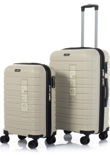 Gold Pp Valiz 8010 Ekru Tsa Kilitli Ikili Set