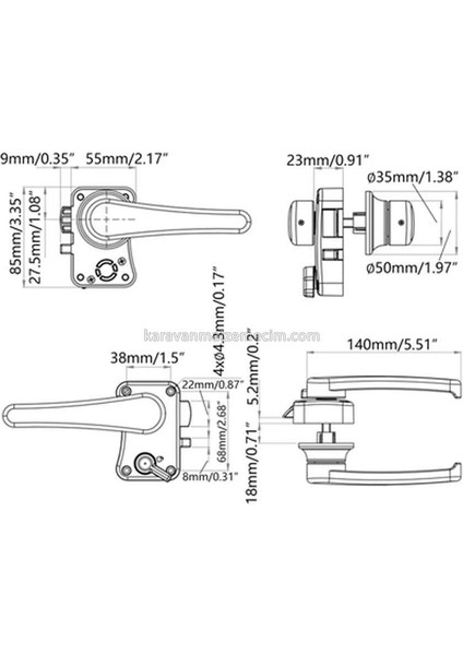 Shuıvan Karavan Banyo Kapı Kilidi Kolu ( Gri ) Çift Yönlü Içten Kilitli
