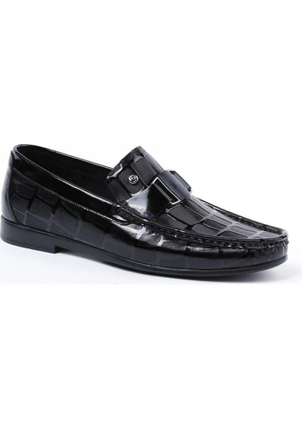 2596 Loafer Baskılı Siyah Rugan Ayakkabı