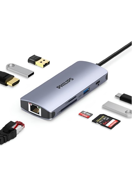 SWR1608S Type-C To HDMI RJ45 Ethernet 3*usb 3.0 Pd Tf Sd Kart Okuyucu Dönüştürücü