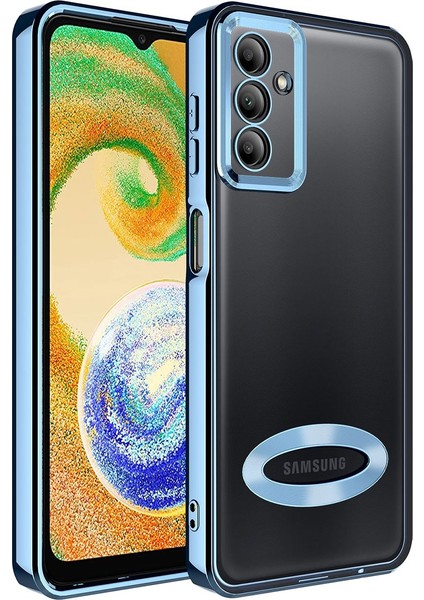 Samsung Galaxy A34 Kılıf Kamera Korumalı Logo Gösteren Şeffaf Kapak Açık Mavi