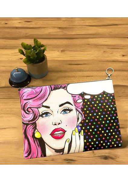 Renkli Popart Desen Cluch Portföy Çanta