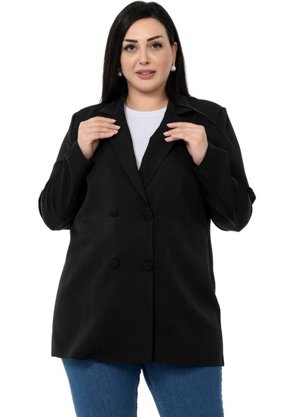 Büyük Beden Kaplama Düğmeli Kruvaze Siyah Astarsız Ceket fiyatları