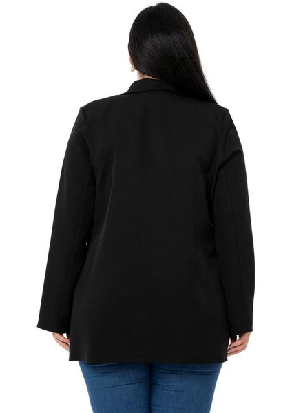 Büyük Beden Kaplama Düğmeli Kruvaze Siyah Astarsız Ceket modelleri