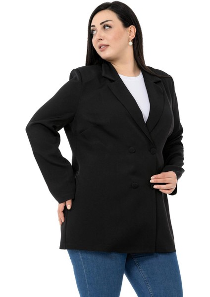 Büyük Beden Kaplama Düğmeli Kruvaze Siyah Astarsız Ceket fırsatları