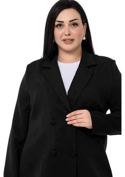 Büyük Beden Kaplama Düğmeli Kruvaze Siyah Astarsız Ceket indirimleri