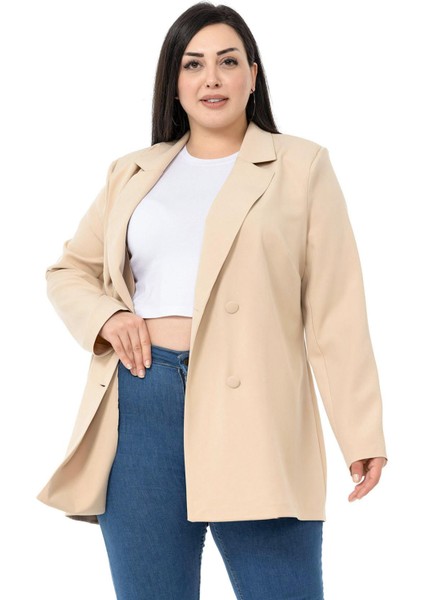 Büyük Beden Kaplama Düğmeli Kruvaze Bej Rengi Astarsız Ceket fiyatları