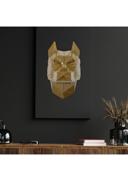Geometrik Desen Lazer Kesim Metal Pitbul Kafası Origami Duvar Dekorasyonu