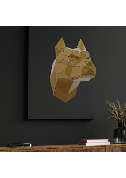 Geometrik Desen Lazer Kesim Metal Pitbul Kafası Origami Duvar Dekorasyonu fiyatları