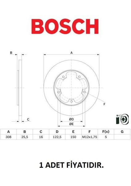 Fren Diski Arka Transit V363 2013 Sonrası 2,0/2,2tdci 1 Adet 0986479F44 1815599