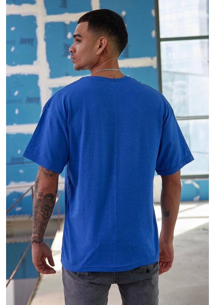 Erkek Oversize Mavi T-Shirt