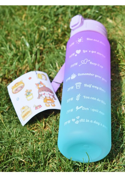 900 ml Pipetli Motivasyonel Su Matarası Motive Edici Suluk Motivasyon Matarası- Sticker Hediyeli
