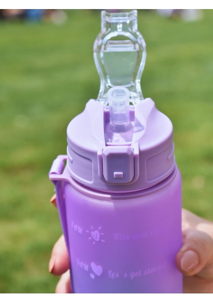 900 ml Pipetli Motivasyonel Su Matarası Motive Edici Suluk Motivasyon Matarası- Sticker Hediyeli