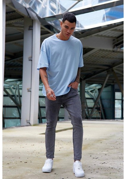 Erkek Oversize Açık Mavi T-Shirt