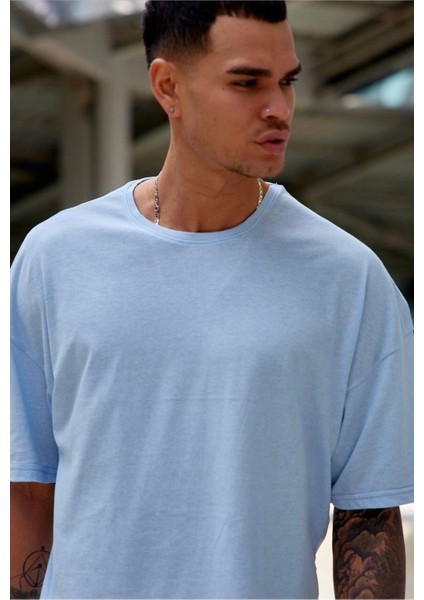 Erkek Oversize Açık Mavi T-Shirt