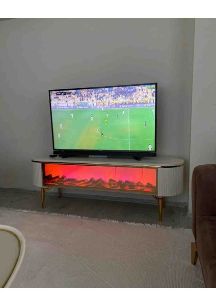 Desing Tv Sehpası Full Şömineli 170 cm Beyaz