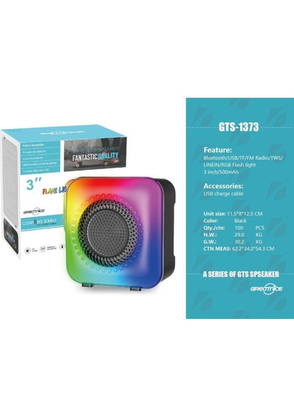 1373 Siyah Bluetooth M-Sd-Usb Rgb Ses Bombası