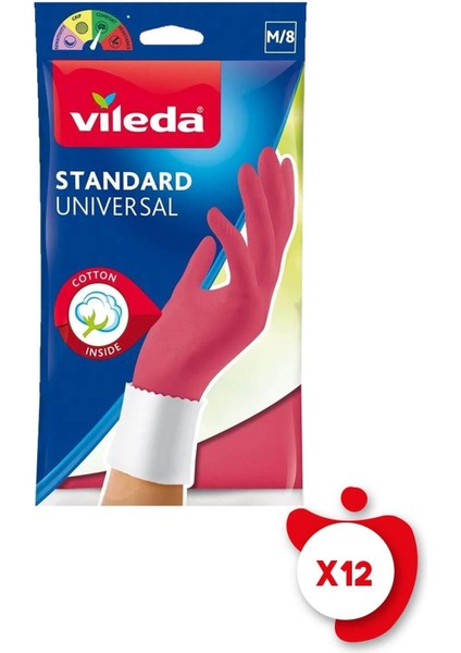 Standart Universal Doğal Lateks M Beden Kırmızı Eldiven 12 Paket