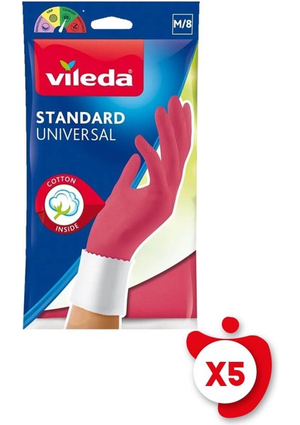 Standart Universal Doğal Lateks M Beden Kırmızı Eldiven 5 Paket