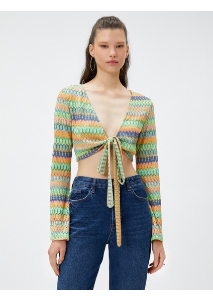 Kroşe Tişört Uzun Kollu Önden Bağlamalı V Yaka modelleri