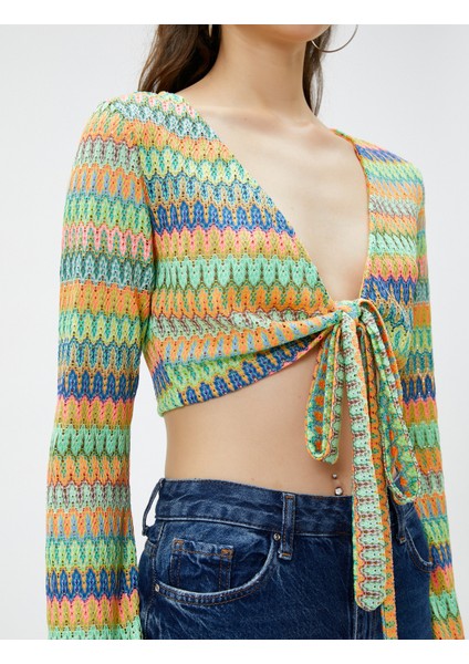 Kroşe Tişört Uzun Kollu Önden Bağlamalı V Yaka indirimleri