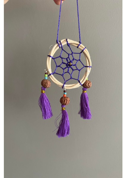 Rattan Kasnaklı El Yapımı Araba Süsü/kapı Süsü Düş Kapanı/dreamcatcher-Mor-7 cm Çap