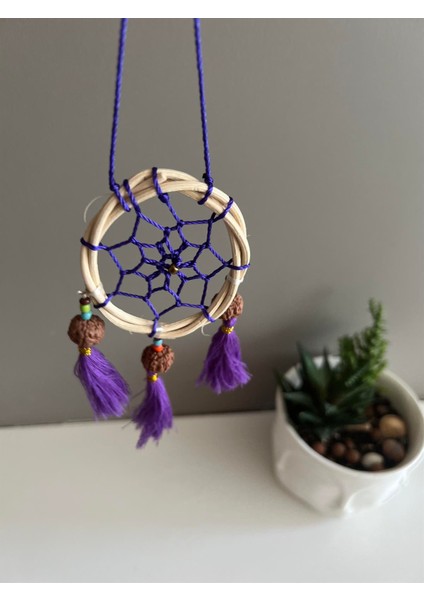 Rattan Kasnaklı El Yapımı Araba Süsü/kapı Süsü Düş Kapanı/dreamcatcher-Mor-7 cm Çap