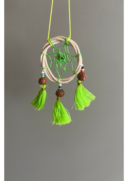 Rattan Kasnaklı El Yapımı Araba Süsü/kapı Süsü Düş Kapanı/dreamcatcher-Yeşil-7 cm Çap