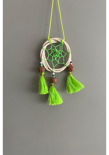 Rattan Kasnaklı El Yapımı Araba Süsü/kapı Süsü Düş Kapanı/dreamcatcher-Yeşil-7 cm Çap