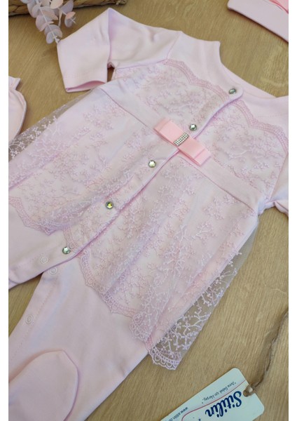 Pembe Dantelli Lüks Kız Bebek Tulum STL6149