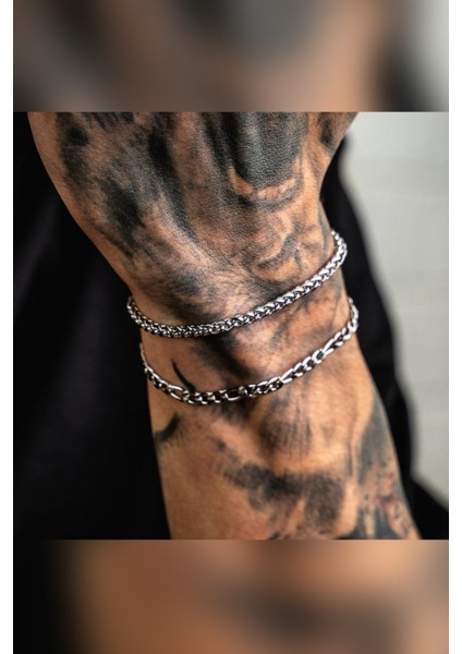 2'li Angelus ve Figaro Zinciri Kararmaz Unisex Gümüş Çelik Bileklik fiyatları