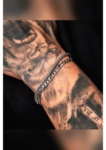 2'li Angelus ve Figaro Zinciri Kararmaz Unisex Gümüş Çelik Bileklik modelleri