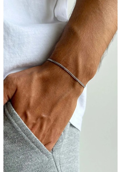 Unisex Kararmaz Ultra Ince Klasik Zincir Gümüş Çelik Bileklik