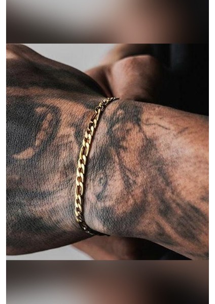 2'li Angelus ve Figaro Zinciri Kararmaz Unisex Gold Çelik Bileklik modelleri