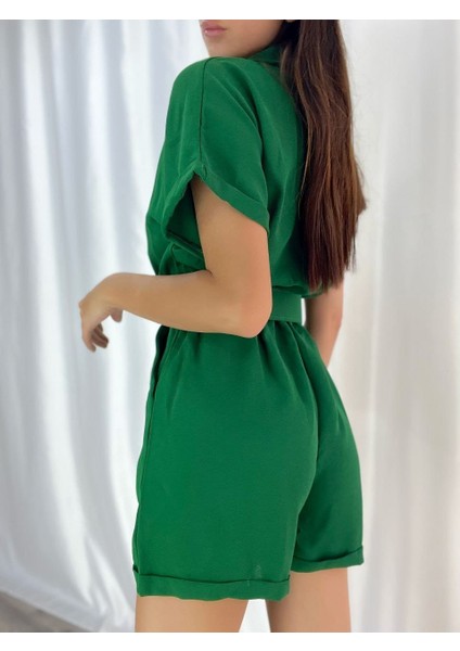 Kadın Dokuma Krep Kumaş Kemerli Şort Tulum (Renk Seçenekli) fiyatları