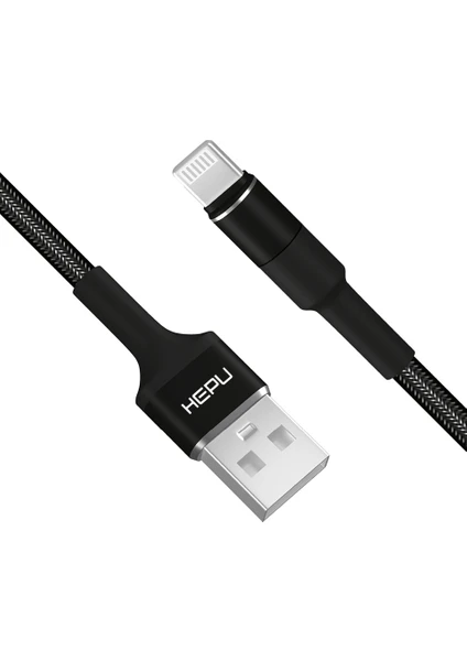 Hepu HP-416 Solid USB - Iph Lightning Qc3.0 3.1A Şarj Kablosu 1mt Siyah