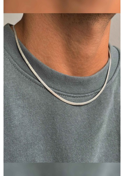 Unisex Paslanmaz Çelik Yassı Italyan Zincir Kolye 50CM