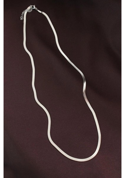 Unisex Paslanmaz Çelik Yassı Italyan Zincir Kolye 50CM