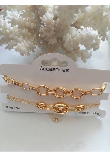 Çift Zincir Halkalı Bileklik Gold indirimleri