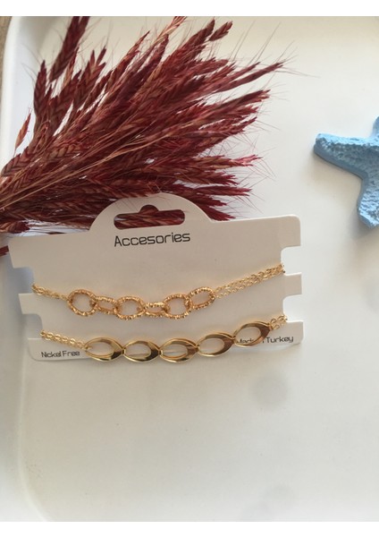 2 Sıra Zincir Detaylı Bileklik Gold modelleri