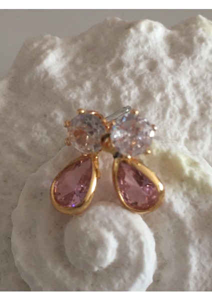 Renkli Taşlı Minimal Damla Küpe Pembe fiyatları