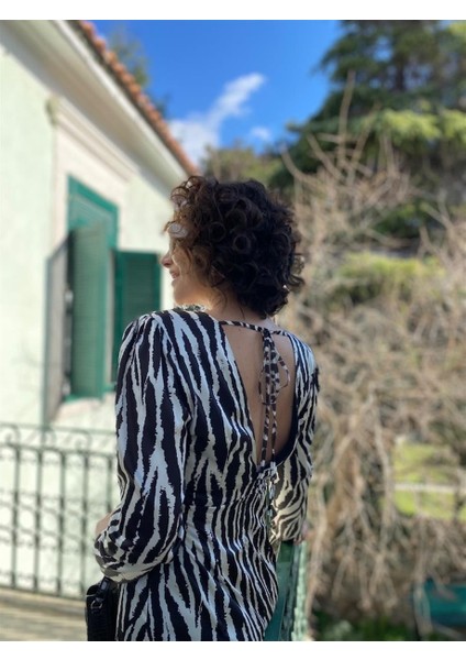 Desenli Zebra Saten Elbise