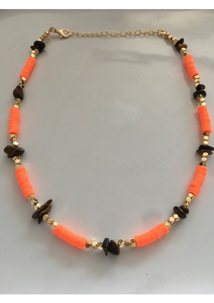 Doğal Taşlı Turuncu Boncuklu Choker Kolye indirimleri