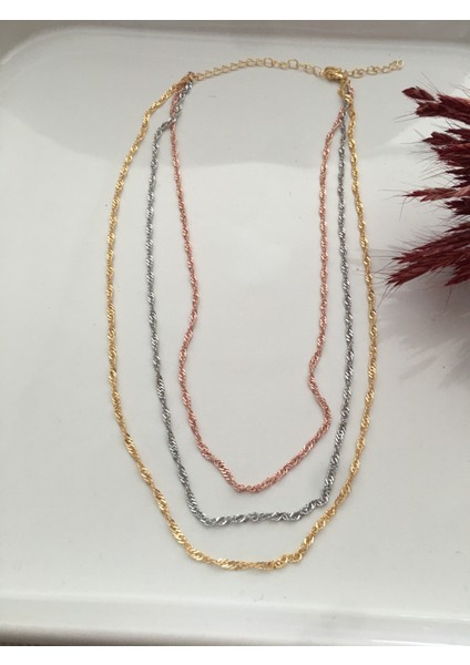 Siyah Taşlı Yonca 3 Zincir Kolye Silver