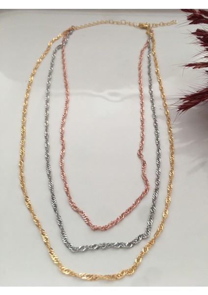 Siyah Taşlı Yonca 3 Zincir Kolye Silver