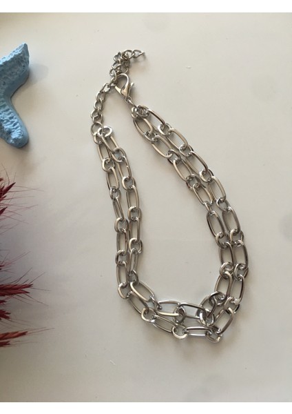 Çift Zincir Halhal Silver